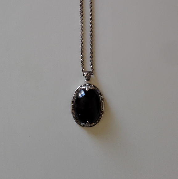 925 sterling silver pendant oval black stone - Picture 2 of 3